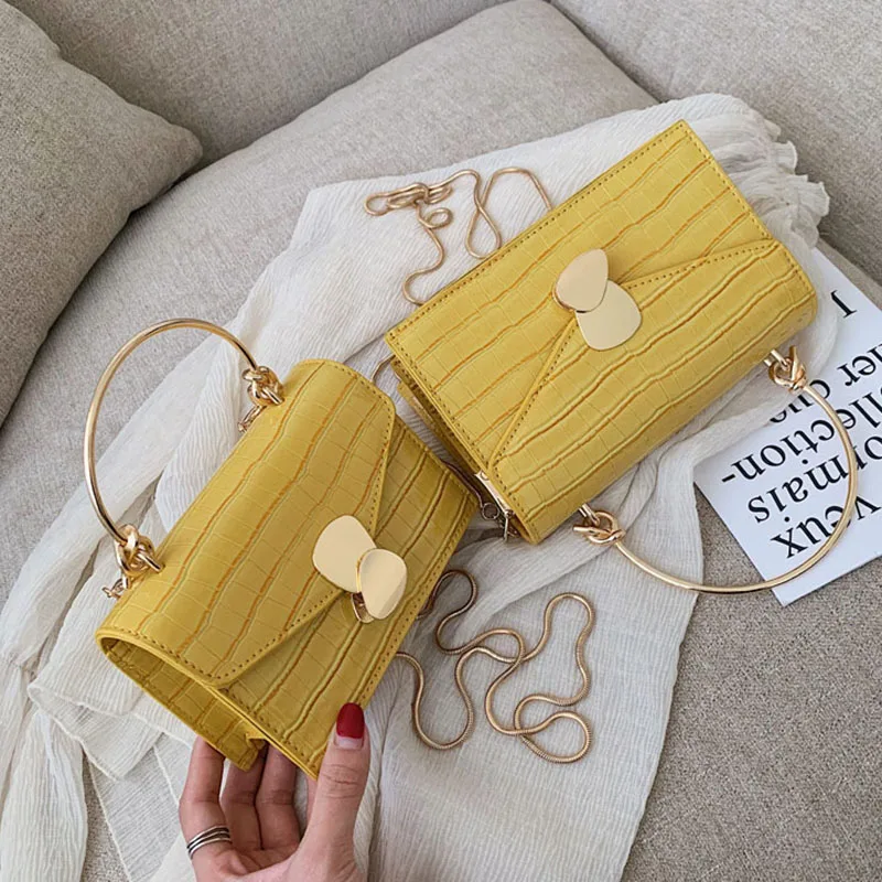 

Stones Pattern PU Leather Crossbody Bags Women Mini Shoulder Bag With Metal Handle Chain Strap Lady's Bag Bolsos Sac A Main