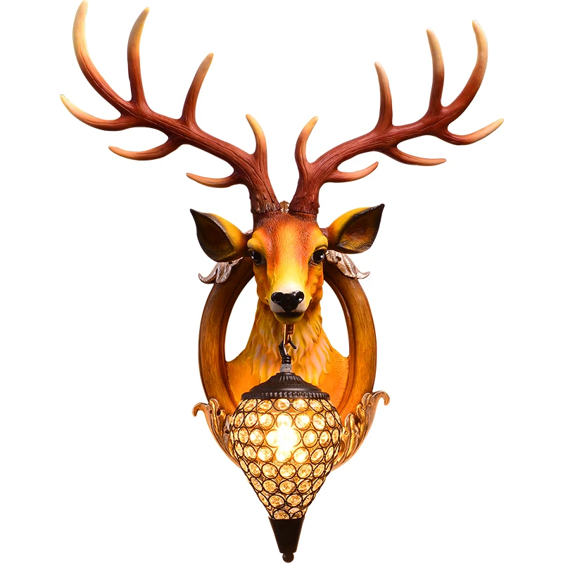 

Vintage Resin Antler Wall Lamp Nordic Wall Light Retro Deer Living Room Bedroom Bedside Lamp Wall Sconce Lamp Indoor Home Light