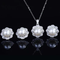 elegant romantic silver color jewelry sets for lady original pearl flower shape necklace earring ring trendy simple accessoires
