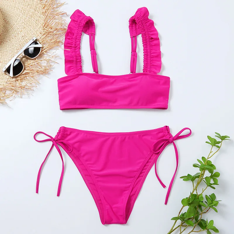 

Roseheart Summer Pink Sexy Bikini Set Women Swimsuit Bikini Swimwear Mid Waist Bathing Suit Female Biquini Holiday Backless