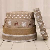 2mroll natural jute burlap printing ribbon with lace trim linen sewing fabric for diy clothing bag home christmas wedding decor