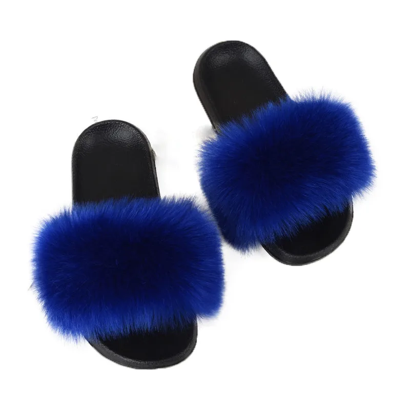 Шлепанцы из искусственного лисьего меха Мягкие енота для женщин теплые зимние