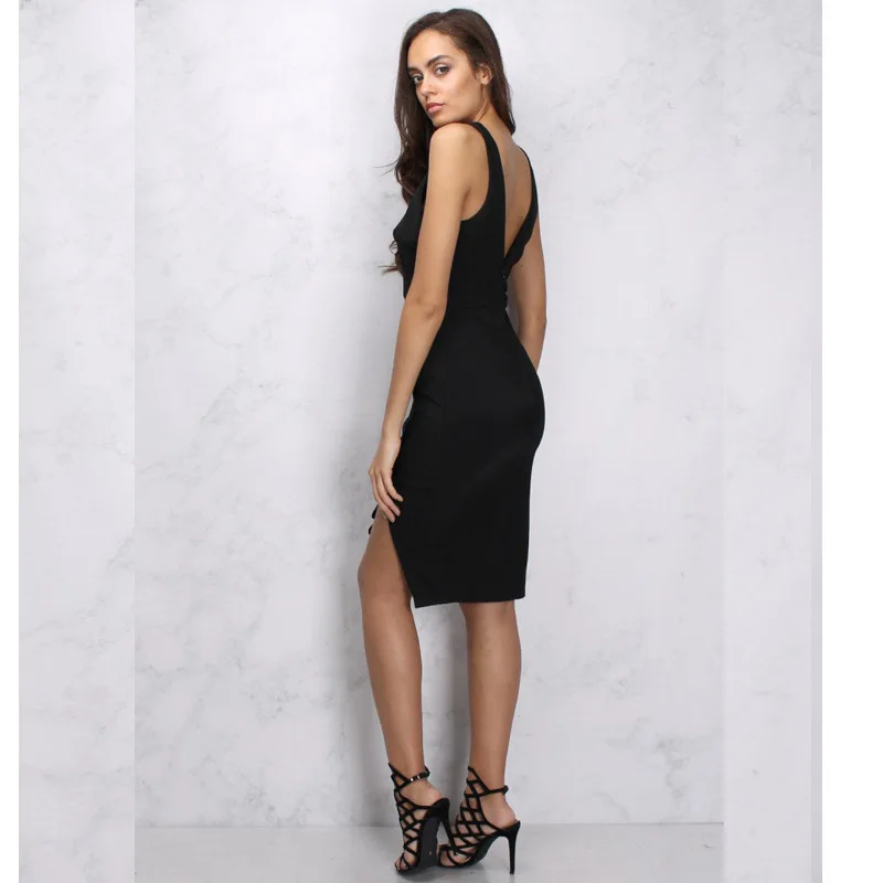 BacklakeGirls Vestido Festa черное сексуальное коктейльное платье с глубоким v-образным вырезом и разрезом сбоку Suknie Wizytowe