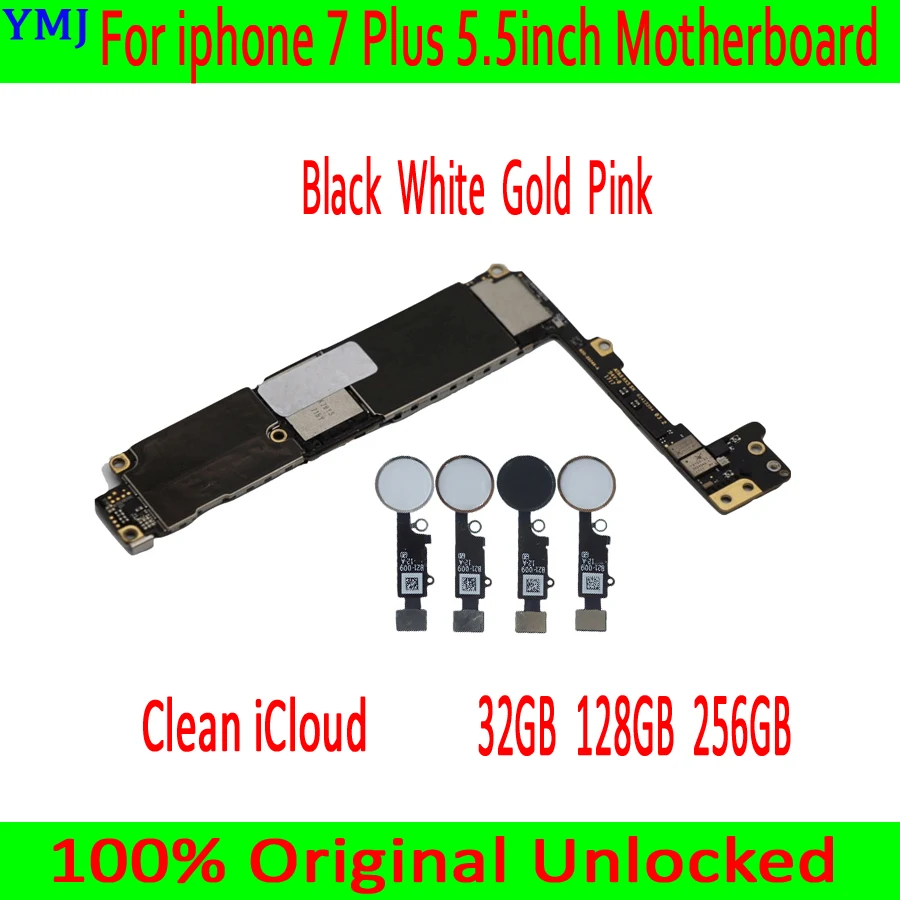 Free icloud For iphone 7 Plus 7P Motherboard 32GB 128GB 256GB 100% Original Unlocked With/No Touch ID Logic board Support LTE 4G