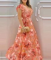 ruffle long beach dress women summer long sukienka pink floral printed boho maxi dresses a line sleeveless party dress vestidos