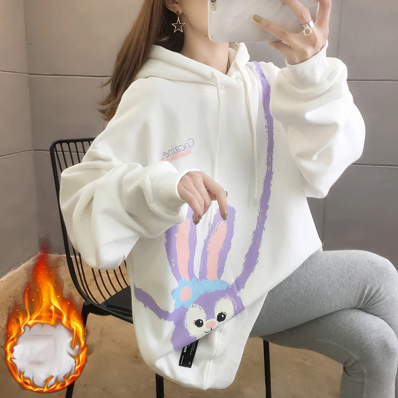 

AECU Winter Women Hoodies Sweatshirt Plus Velvet Thick Sweatshirt Top Imitation Lamb Wool Jacket Women Hoodies 2021 Pullover