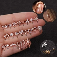 2021 new hot sale rose gold earrings stainless steel fine rod ear studs micro inlaid zircon ornament fashion jewelry