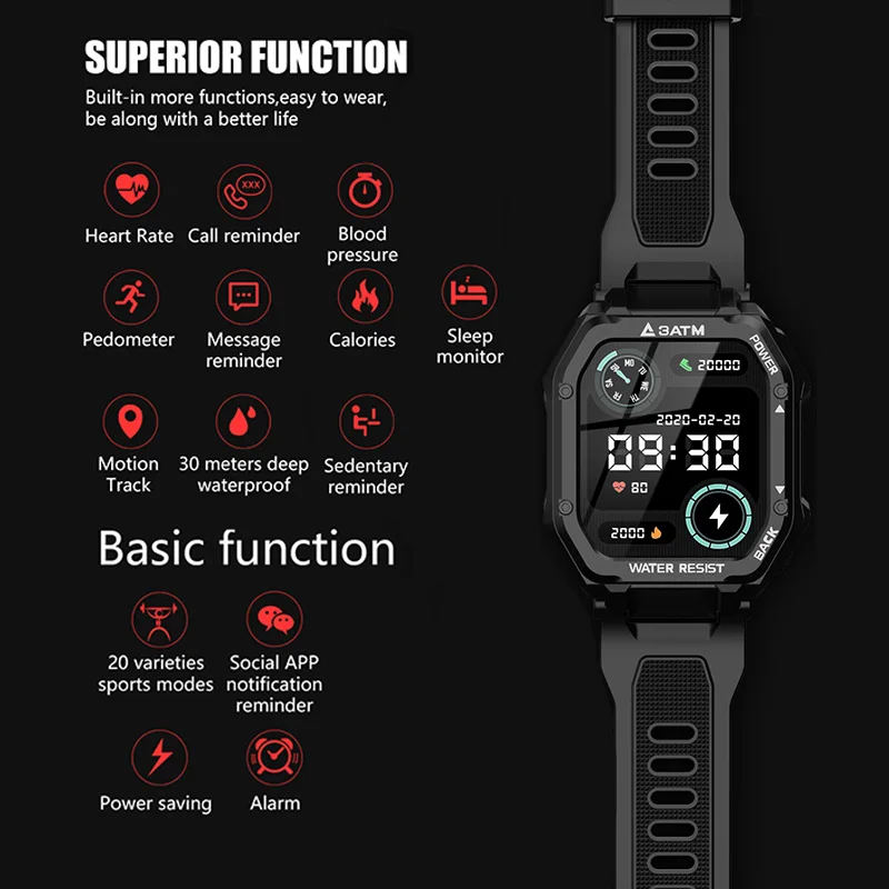 

Smartwatch 2021 For Men Women Android IP68 Waterproof Large Screen Health Fitness Tracker Long Battery Life watch men curren