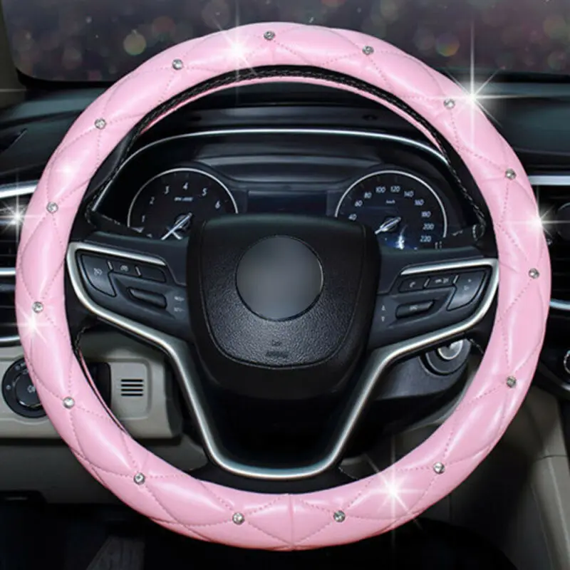 decor steering wheel cover pu leather non slip car pink 38cm accessories auto steering wheel covers protector for women girl free global shipping