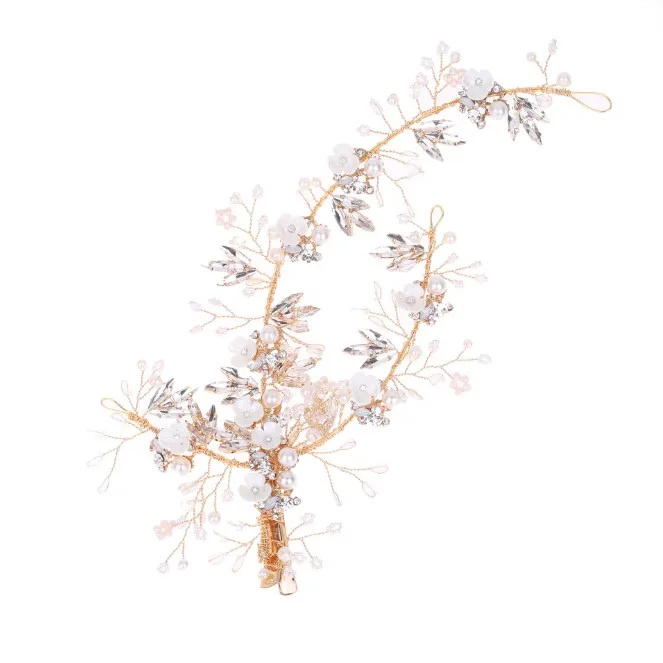 Длинные розовые золотые выпускные невесты цветок аксессуары для волос жемчуг