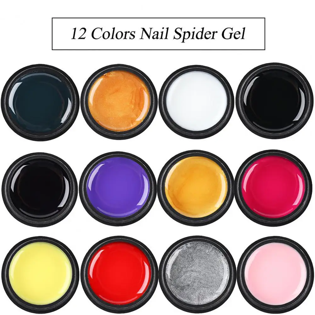 

12 шт./компл. Паутинный Гель-лак для дизайна ногтей Черный УФ-гель для рисования шелковые линии лаки для маникюра DIY Рисования украшения