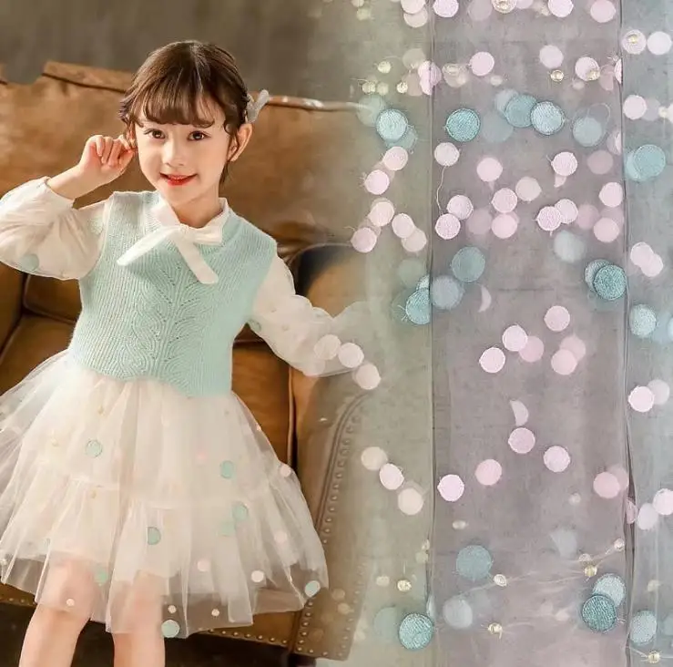 

2020 New Wave Dot Net Yarn Size Round Wedding Dress Stage Performance Clothing Embroidery Fabric