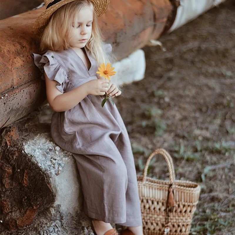 Chifuna новая однотонная летняя одежда с оборками и рукавами для маленьких девочек
