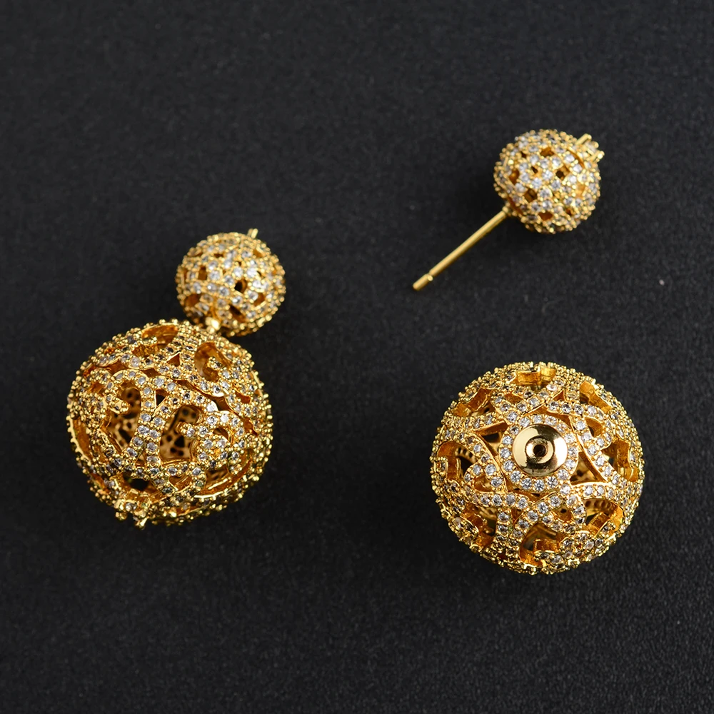 2 pairs 10-19mm Earrings Double sided Paved Crystal Ball Earrings