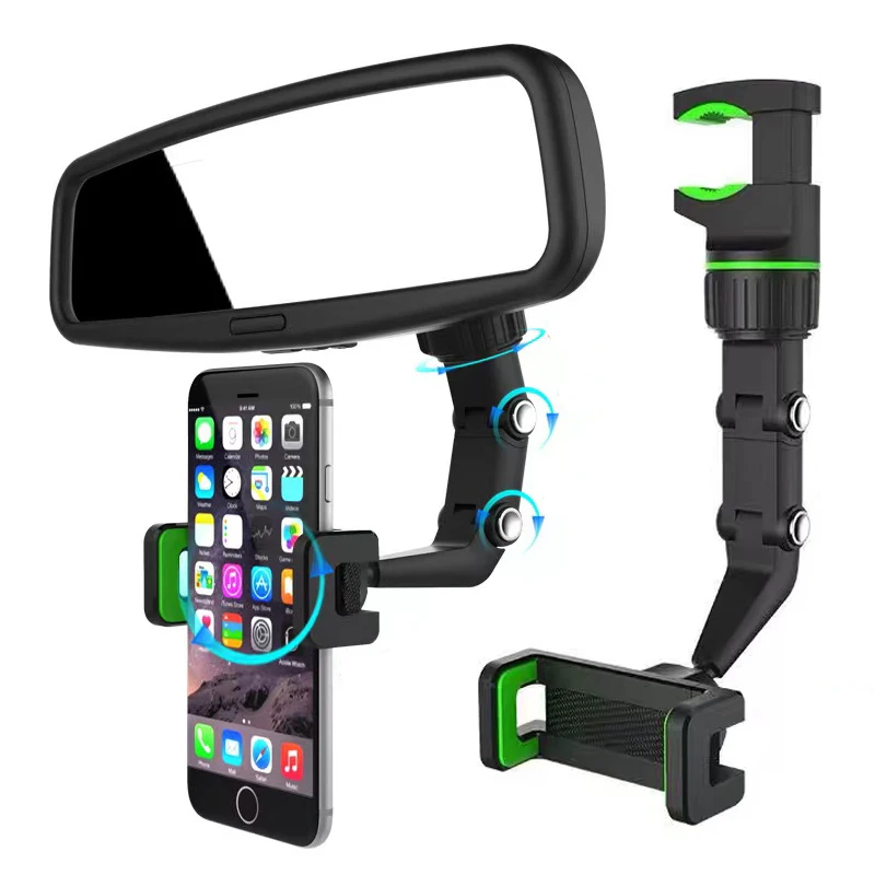

Car Phone Holder Rearview Mirror Mount 360 Rotate Hidden Navigation Hanging Bracket Multifunctional Stand Phone Gps 4.0-6.1 Inch