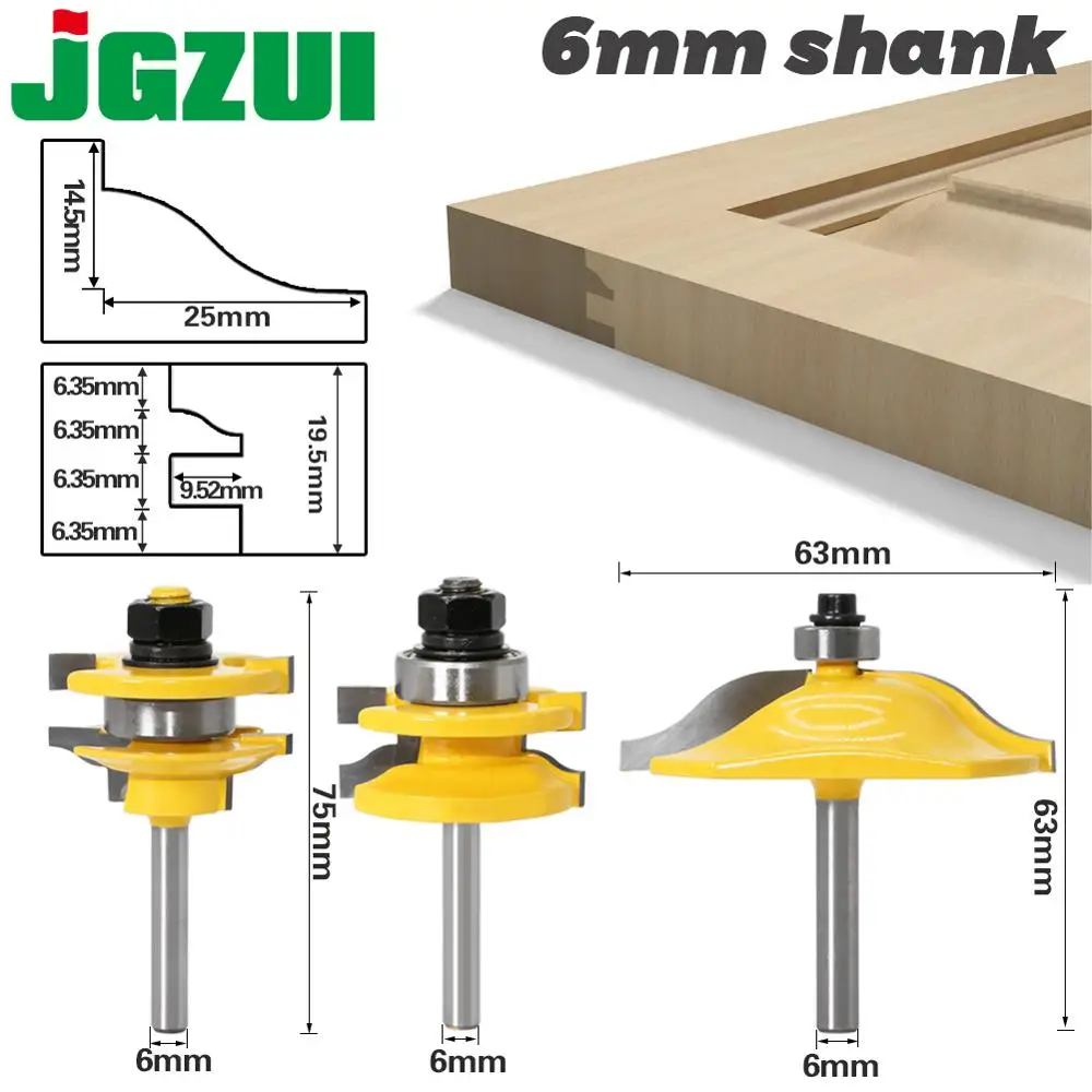 1-3PCS 6mm Shank Rail & Stile Router Bits-Matched Standard Ogee door knife Woodworking cutter Tenon Cutter for Woodworking Tools