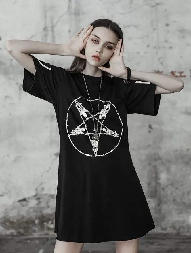 Панк рейв Женская готика пентаграмма печатных Повседневное платье PQ 375|Женские