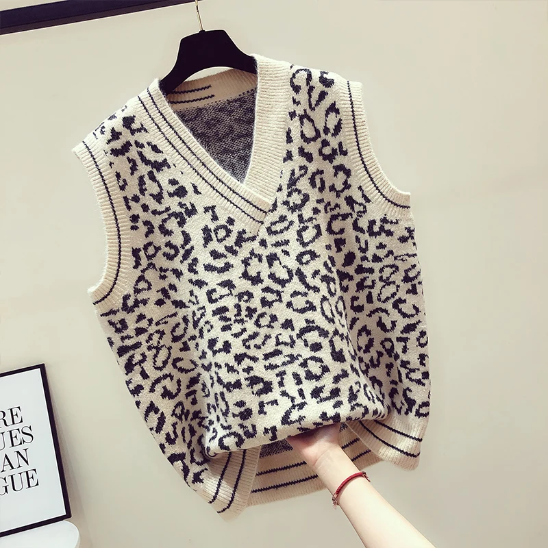 Женский трикотажный жилет с леопардовым принтом Осенний базовый жаккардовый