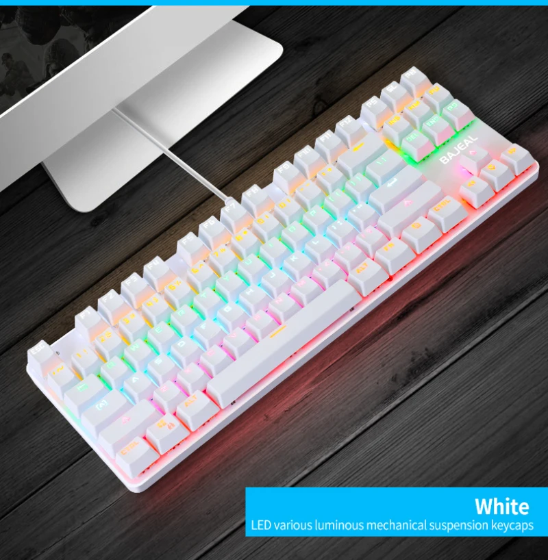 

For Pc Gamer Gaming Teclado Mecanico Bluetooth 4Colors Two-color 87-key Green Axis Mechanical Keyboard Green USB Gaming Keyboard