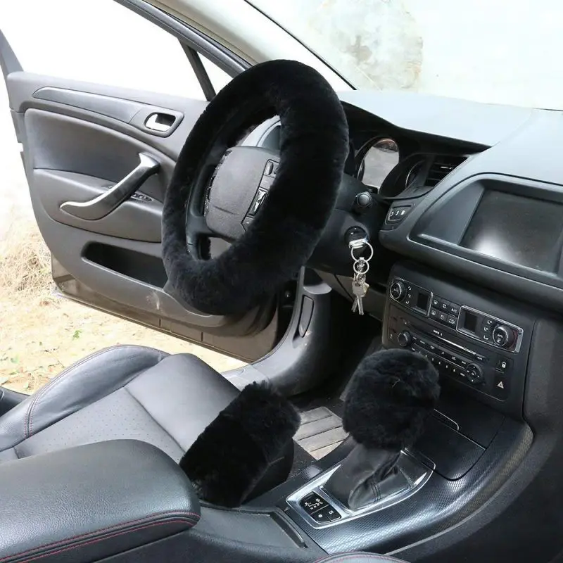 Универсальный Натуральная кожа Чехол рулевого колеса автомобиля зимние теплые