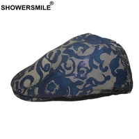 showersmile british style flat cap women blue real sheepskin leather female flower retro cap beret autumn winter duckbill hat