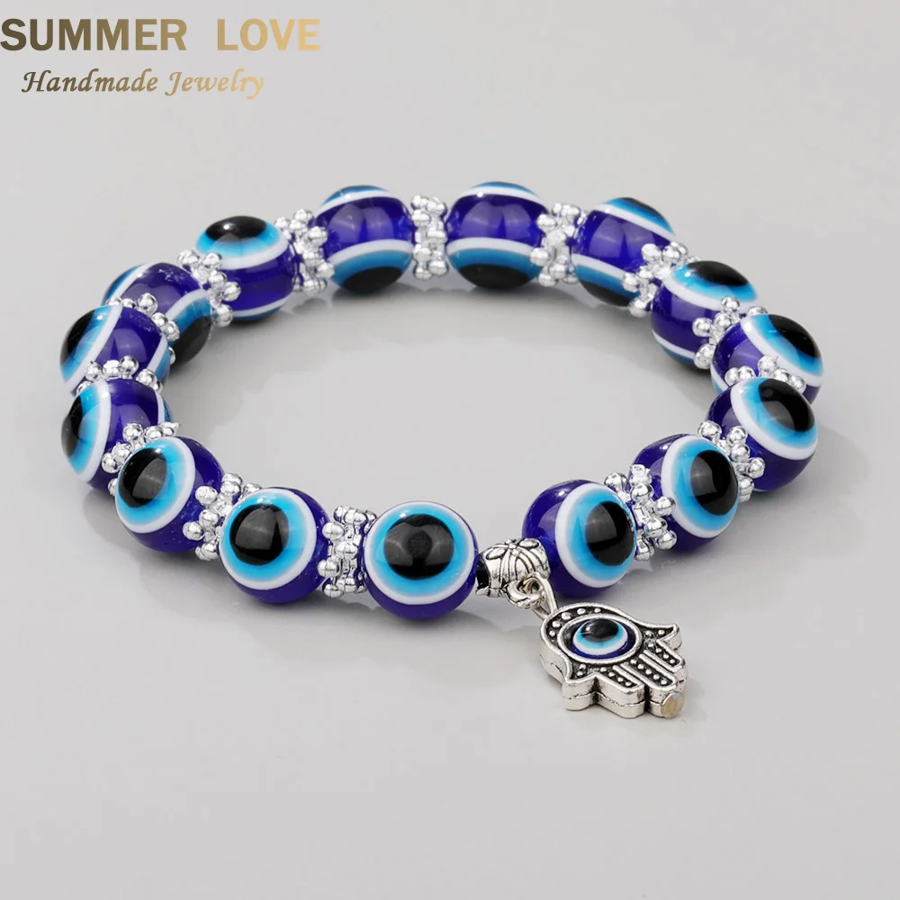 Новые браслеты ручной работы с синими глазами эластичные подвесками Хамса и