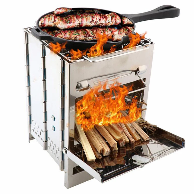 

Outdoor Grill Mini Charcoal Stove Folding Grill Outdoor Square Wood Stove Camping Folding Barbecue Equipment Cooking Supplies