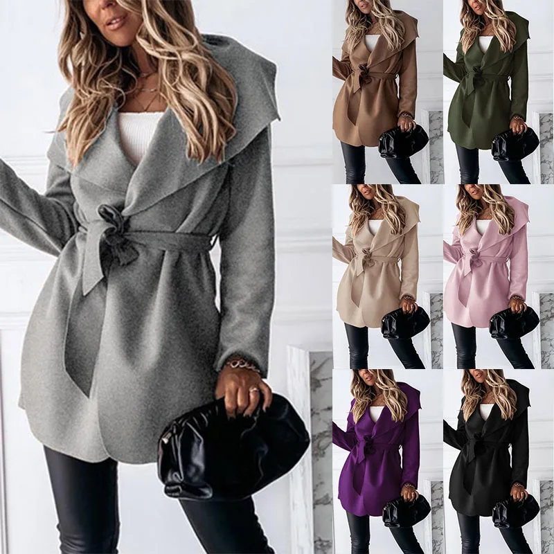 

Women's Short Trench Coats 2020 Fashion Big Turn Down Collar Long Sleeve Cardigan With Slash Plus Size S-3XL WDC6050