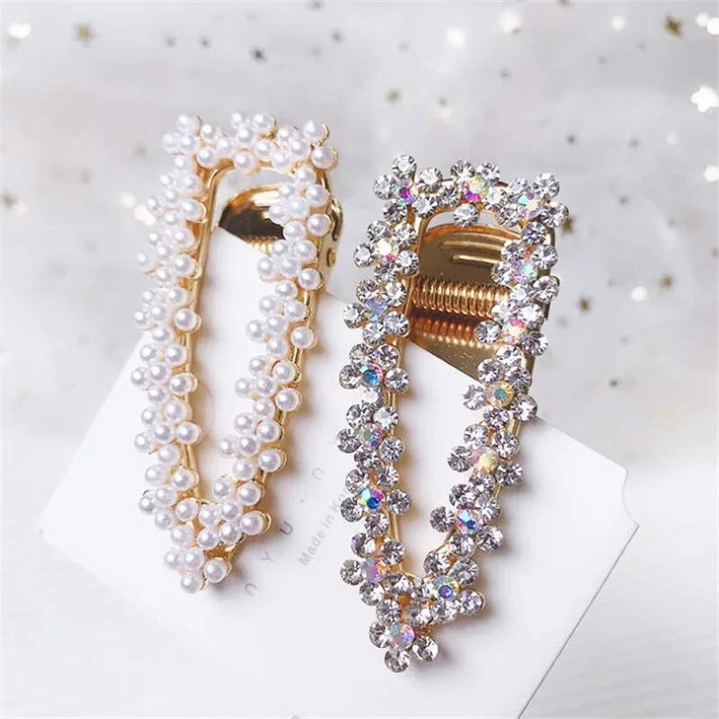 

Girl Pearl Crystal Hair Clips Temperament Full Diamond Rhinestone Pearl Elegant Barrettes Hairgrips Women Hair Accessories
