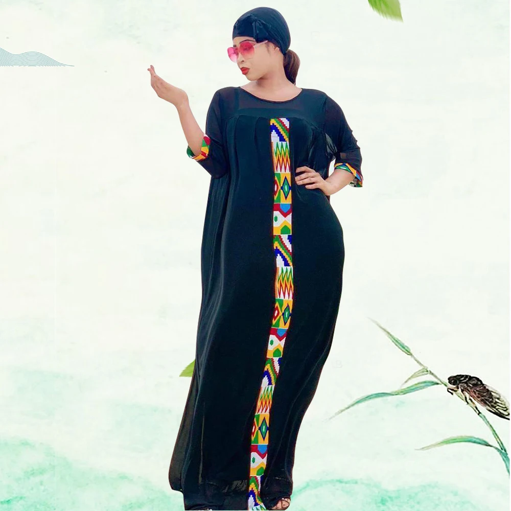 Модные женские африканские платья Abayas с новейшим рисунком и круглым вырезом