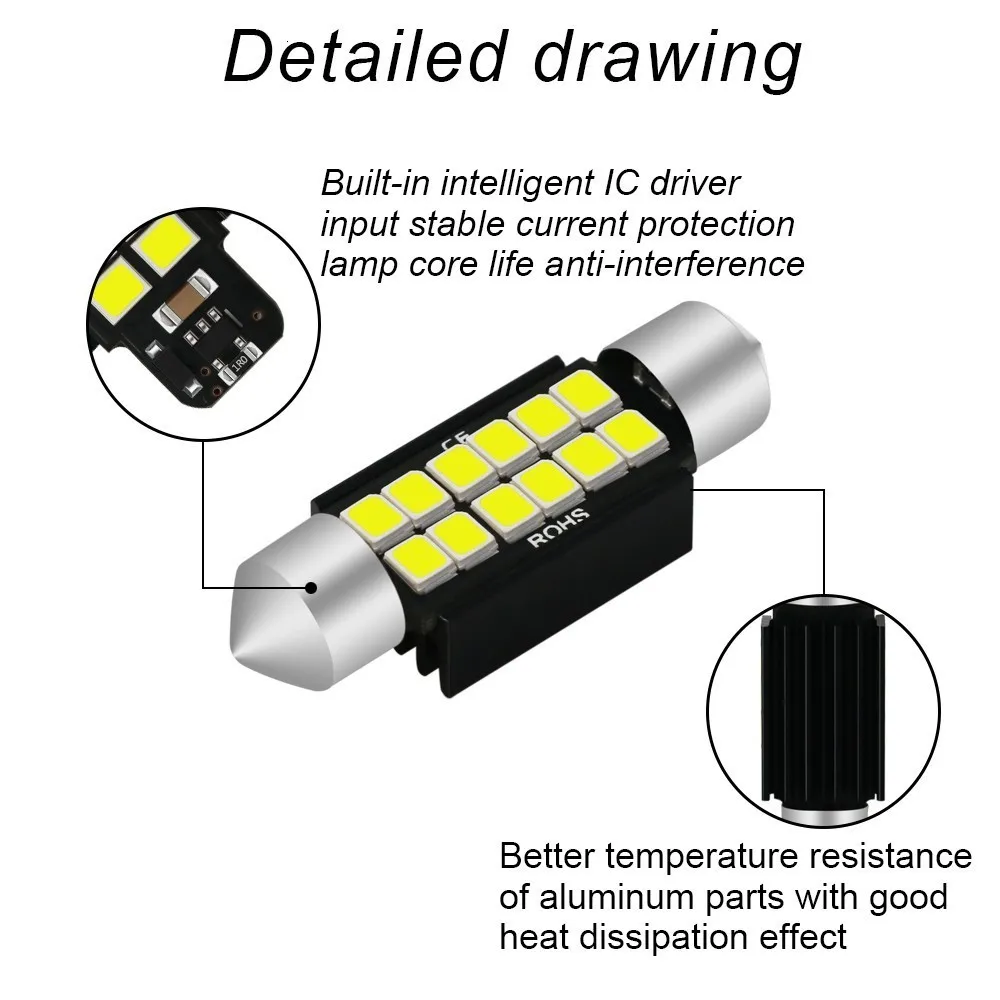 2 шт. Автомобильный светодиодный светильник 28 мм 39 мм 41 мм 2835 Smd C5w C10w автомобильная лампа Внутреннее освещение внешнее освещение белый 10-30 в