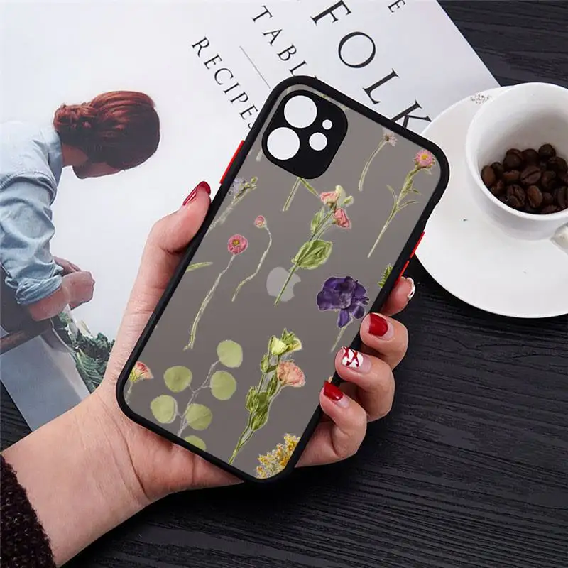 

Luxury Tropical plants Flower Phone Case black matte transparent For iPhone 7 8 x xs xr 11 12 pro plus mini max Clear Funda