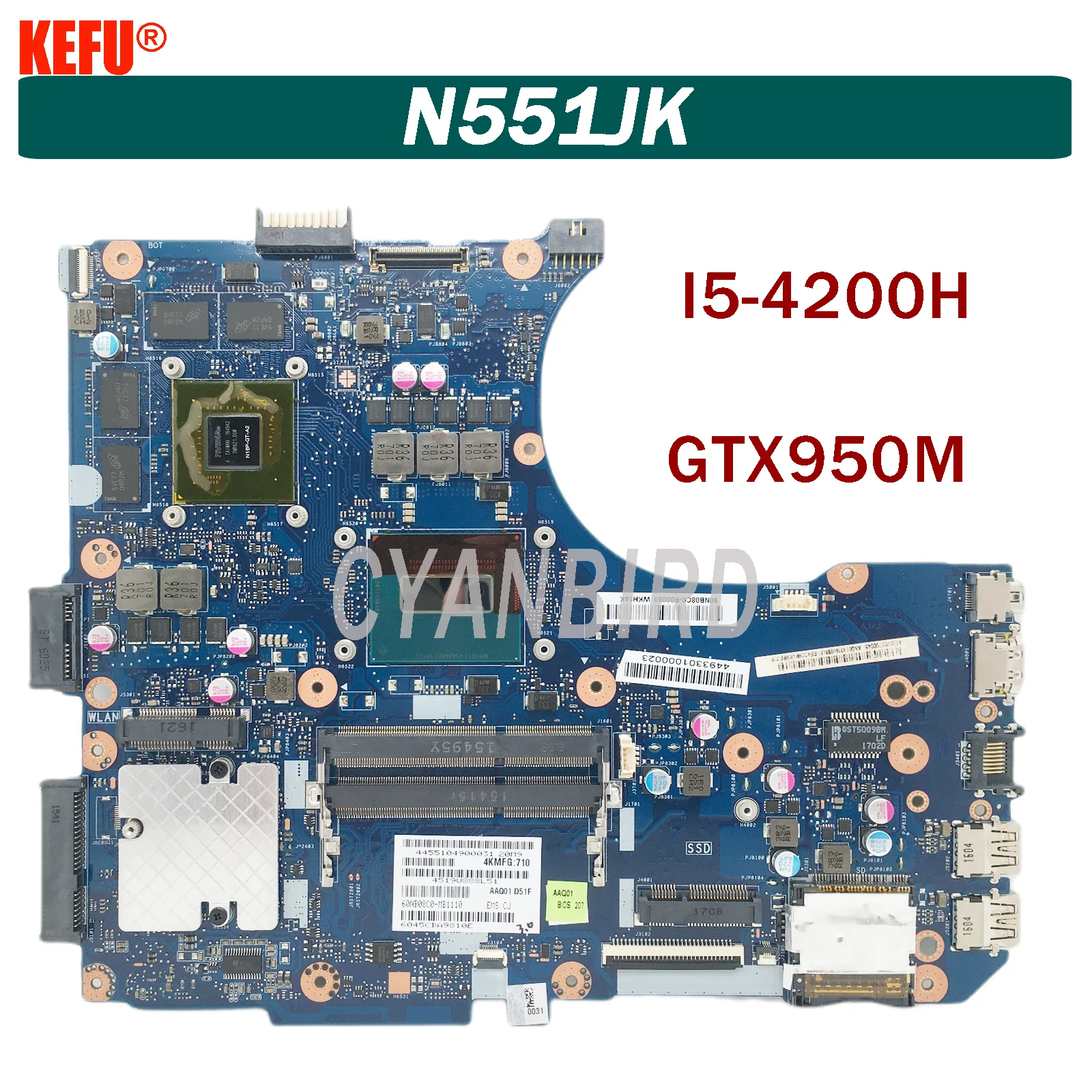 

N551JK for ASUS G58JW N551JW G551J G551JW N551JM N551JK N551JQ N551JB G551JK N551J notebook motherboard with I5-4200H GTX950M
