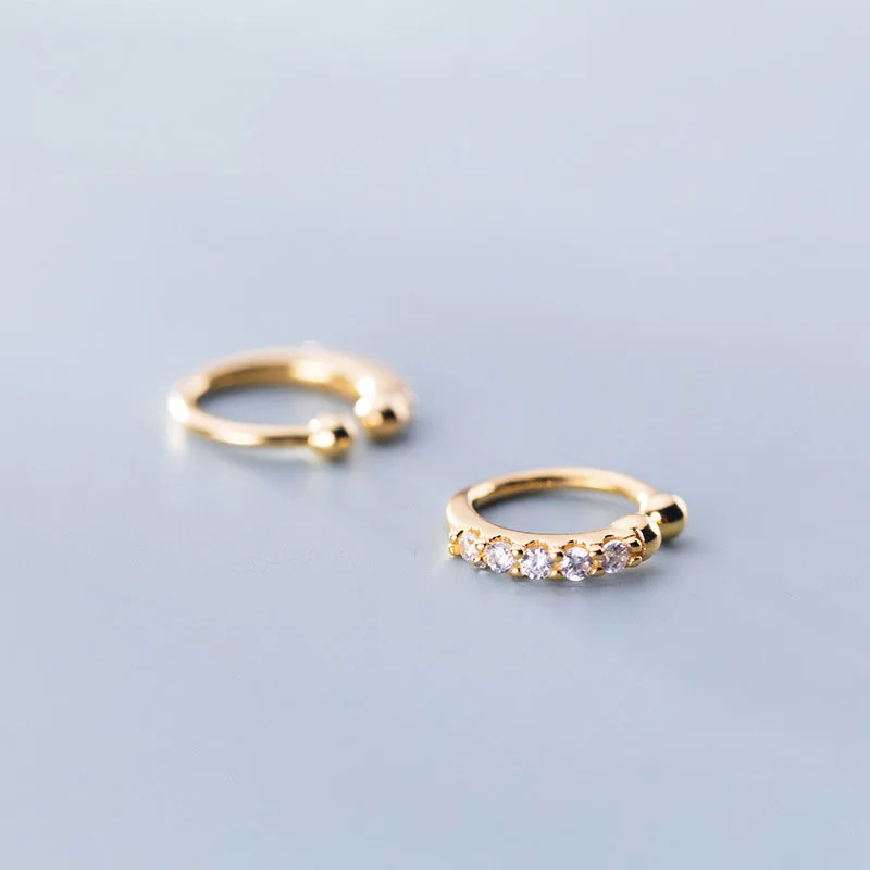 Gold clip Earring 925 пробы, серебряный зажим со стразами, серьги, серебро/золото, без отверстия для ушей, не пирсинг, серьги для женщин, девушек, мода - Окраска металла: Gold clip Earring