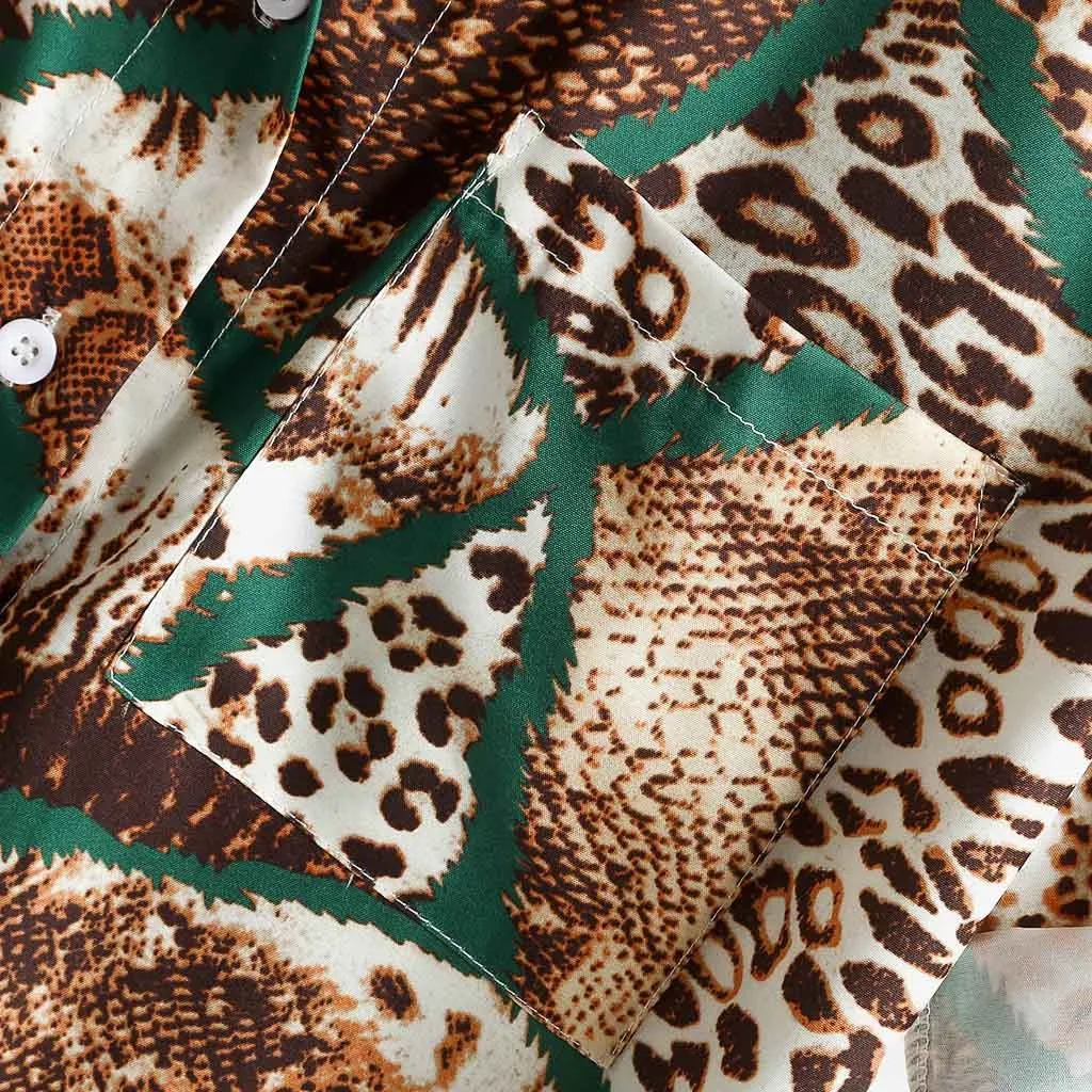Men's Leopard Shirt summer short sleeve shirt men fashion causal shirt tops male shirt