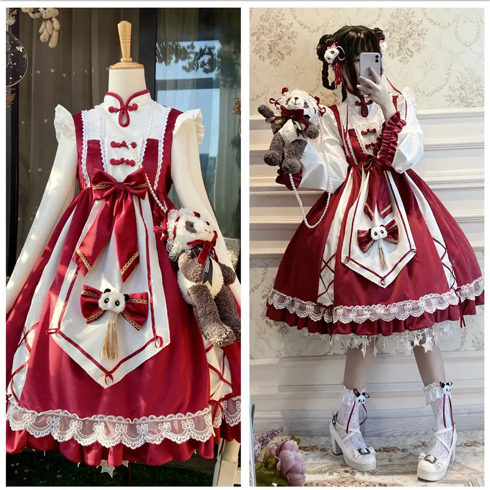 

Red Gothic Lolita Op Dress Girls Teens Yong Women Kawaii Dress Plus Size Princess Loli Sweety Costumes Oversized Clothing