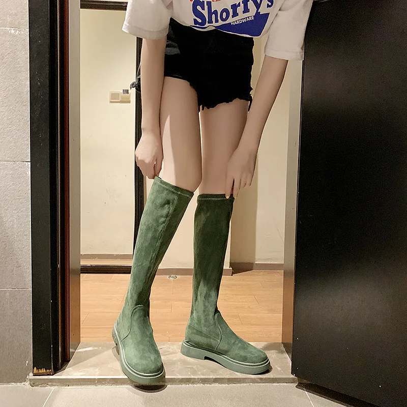 Женские сапоги до колена женские удобные зимние из флока высокие ярких цветов