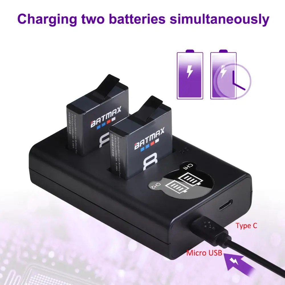 Аккумулятор Batmax 3 комплекта двойное зарядное устройство с ЖК-дисплеем порт Type C