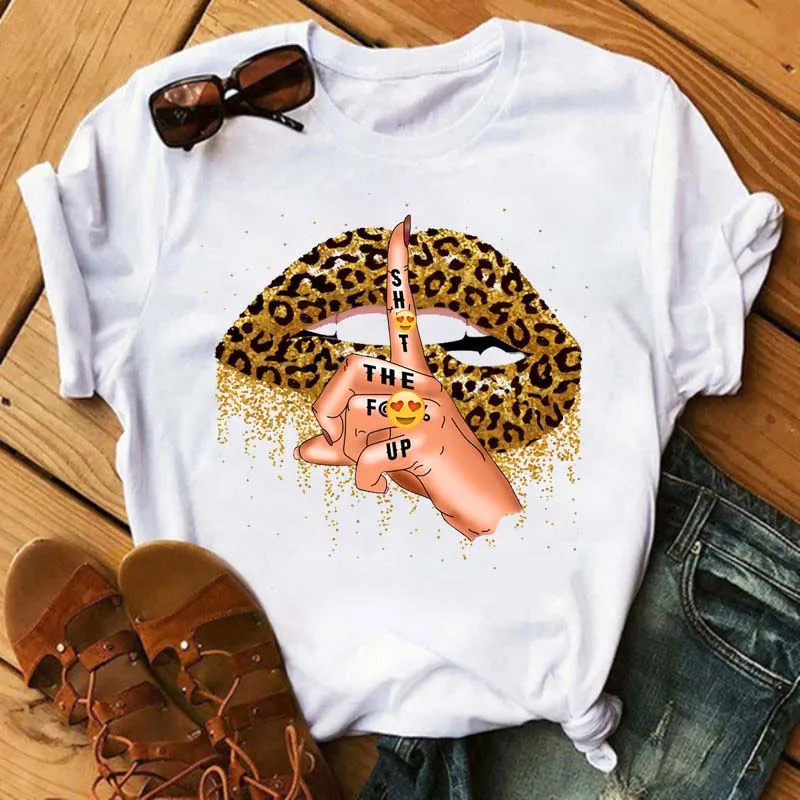 

Women T-Shirts Summer Short Sleeve Tee Shirt Harajuku Leopard Lips Printed Tshirt Women Oversized T-shirt Female Tops Clothing