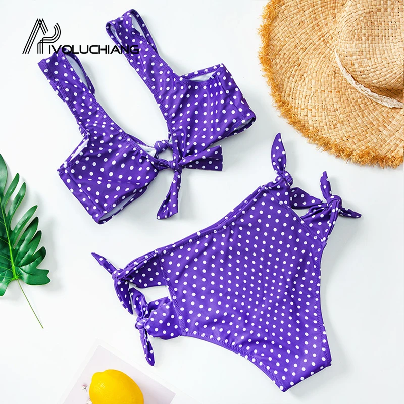 Женский раздельный купальник с бантом клетчатое бикини высокой талией в стиле