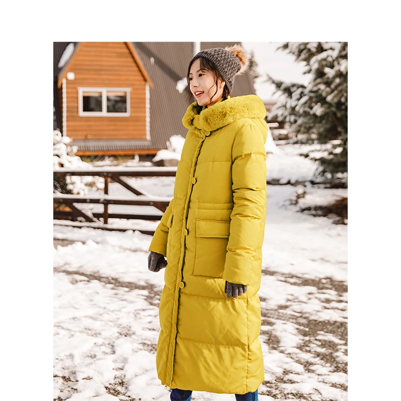 Инман 2018 зима с капюшоном меховой воротник повседневные длинные стиль для женщин