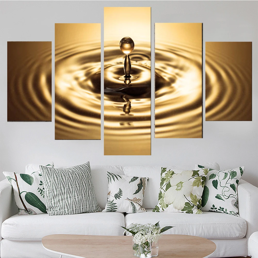 5 шт. Настенная картина на холсте Абстрактная яркая Золотая постер воды