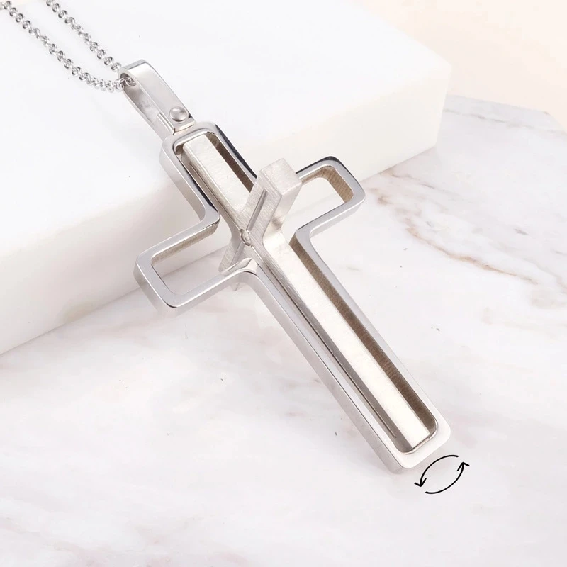 

2021 New Boutique Jewelry Necklace Titanium Steel Hollow Cross Rotatable Necklaces