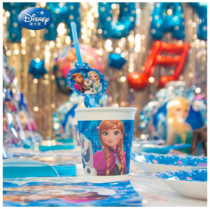Disney Frozen Elsa and Anna Princess Theme Happy Birthday Party Decorations Kids Girl Party Supplies Decoration Tableware Set