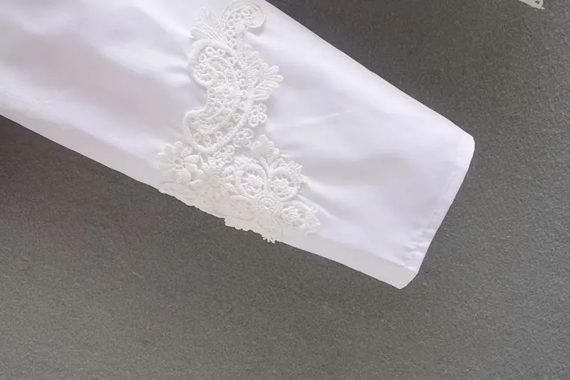 Стильная белая водолазка женская блузка модная кружевная Лоскутная blusas mujer de moda