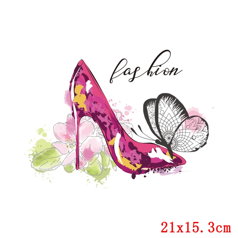 Термонаклейки женские виниловые на высоком каблуке с бабочкой термо-Стикеры для