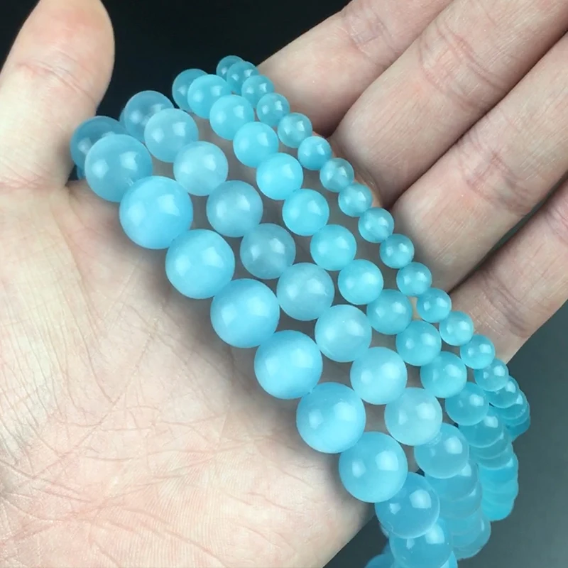 

Light Blue Cat Eye Stone Round Beads Natural Opal Round Loose Spacer Beads For Jewelry Making DIY Bracelet 15'' 4 6 8 10 12mm