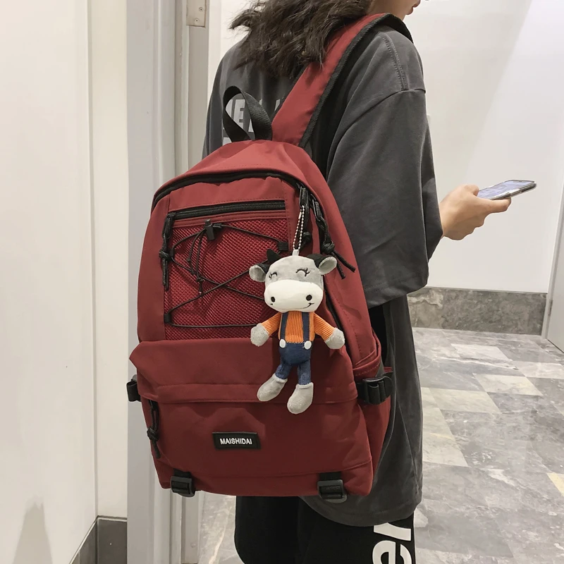 

Nylon Waterproof Women Backpack College Style Pure Color Schoolbag for Teenage Girls Cute Casual Travel Backpack Bookbag Ladies