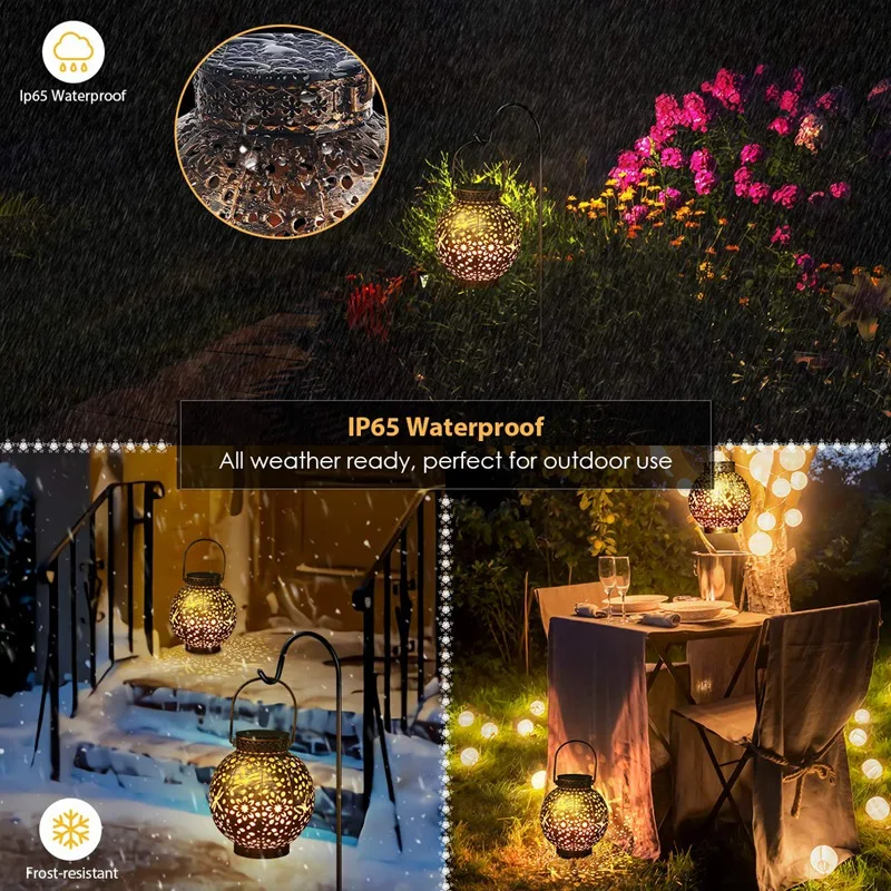 

2PCS Solar Lights Metal Solar Lantern Outdoor Hanging Solar Powered Waterproof LED Light with Handle Lighting for Yard