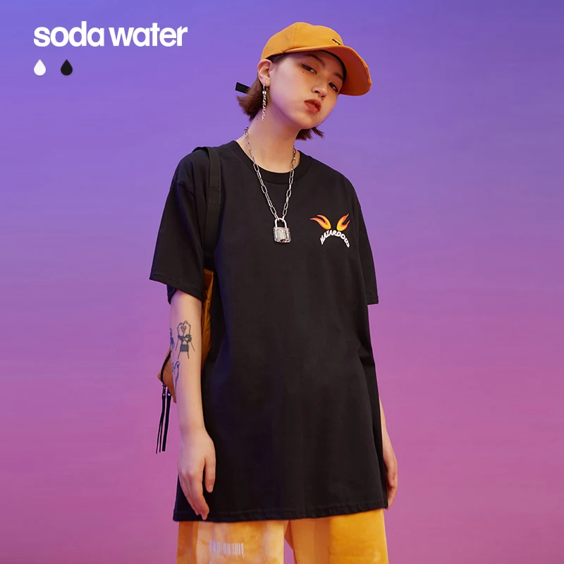 SODAWATER Girl уличная одежда camiseta hombre футболка Homme 100% хлопок женская свободный хип хоп